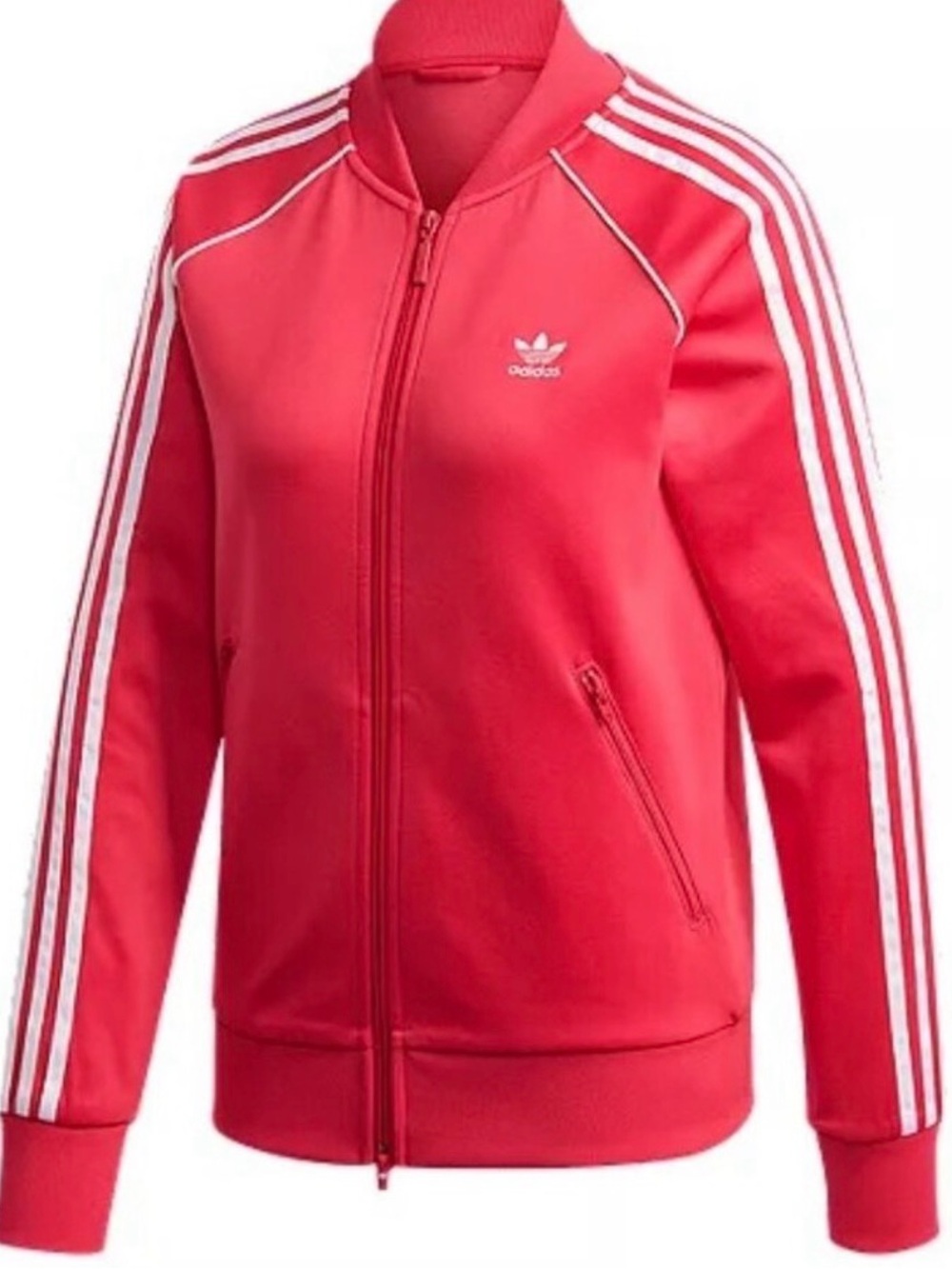 Women’s Large Adidas Coral Pink Trefoil Zip Track Jacket like New